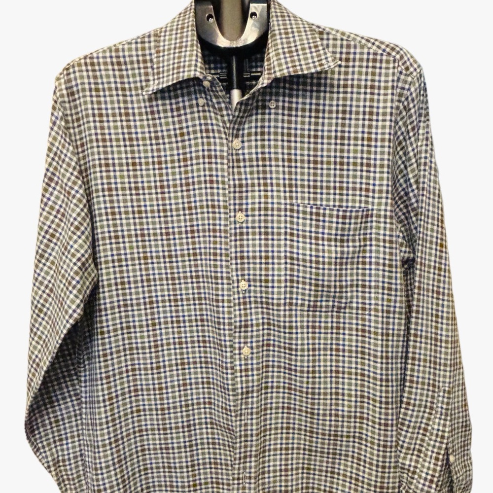 Peter Millar Long-Sleeve Brown and Blue Checked Men’s Shirt